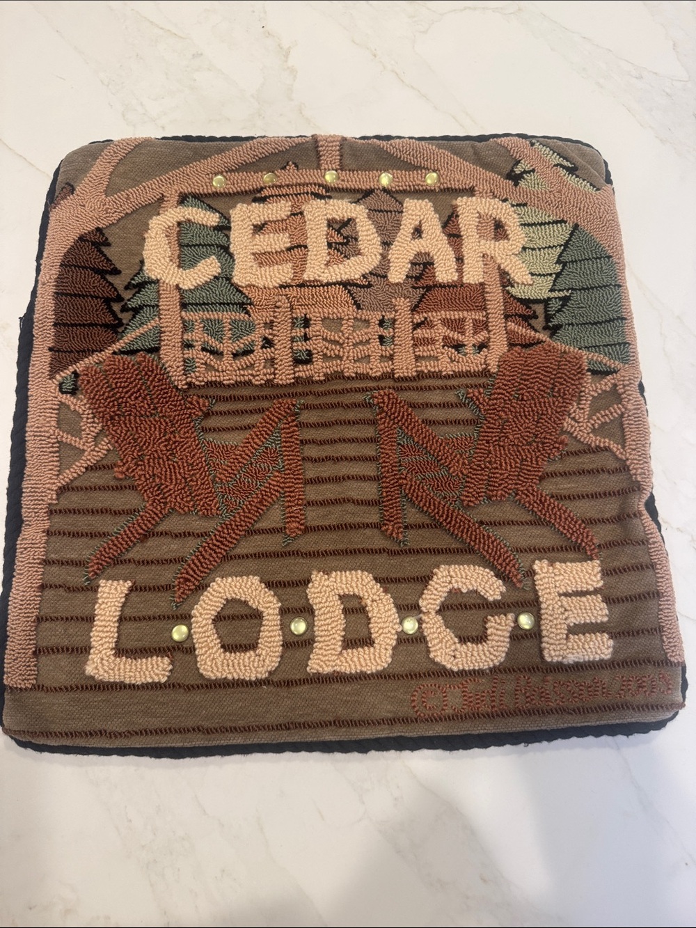 Judi Boison Cedar Lodge Hooked Pillow Cover - Rustic Brown & Tan 2005